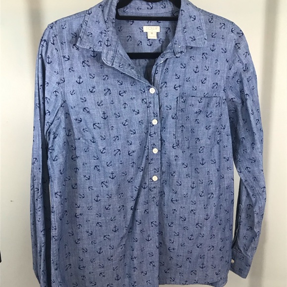 J. Crew Chambray Popover Top - Anchor Pattern - Picture 1 of 4